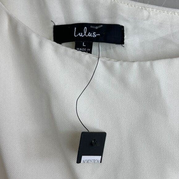 Lulus Love at Dusk Cream One-Shoulder Asymmetrical Fringe Midi Dress Size Large - Picture 7 of 10